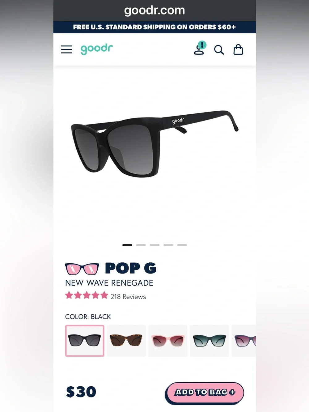 goodr Pop G New Wave Renegade Sunglasses - Black NIB